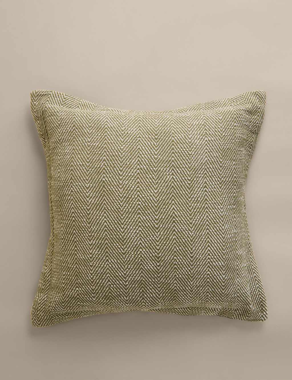 M&S Pure Cotton Herringbone Cushion Green