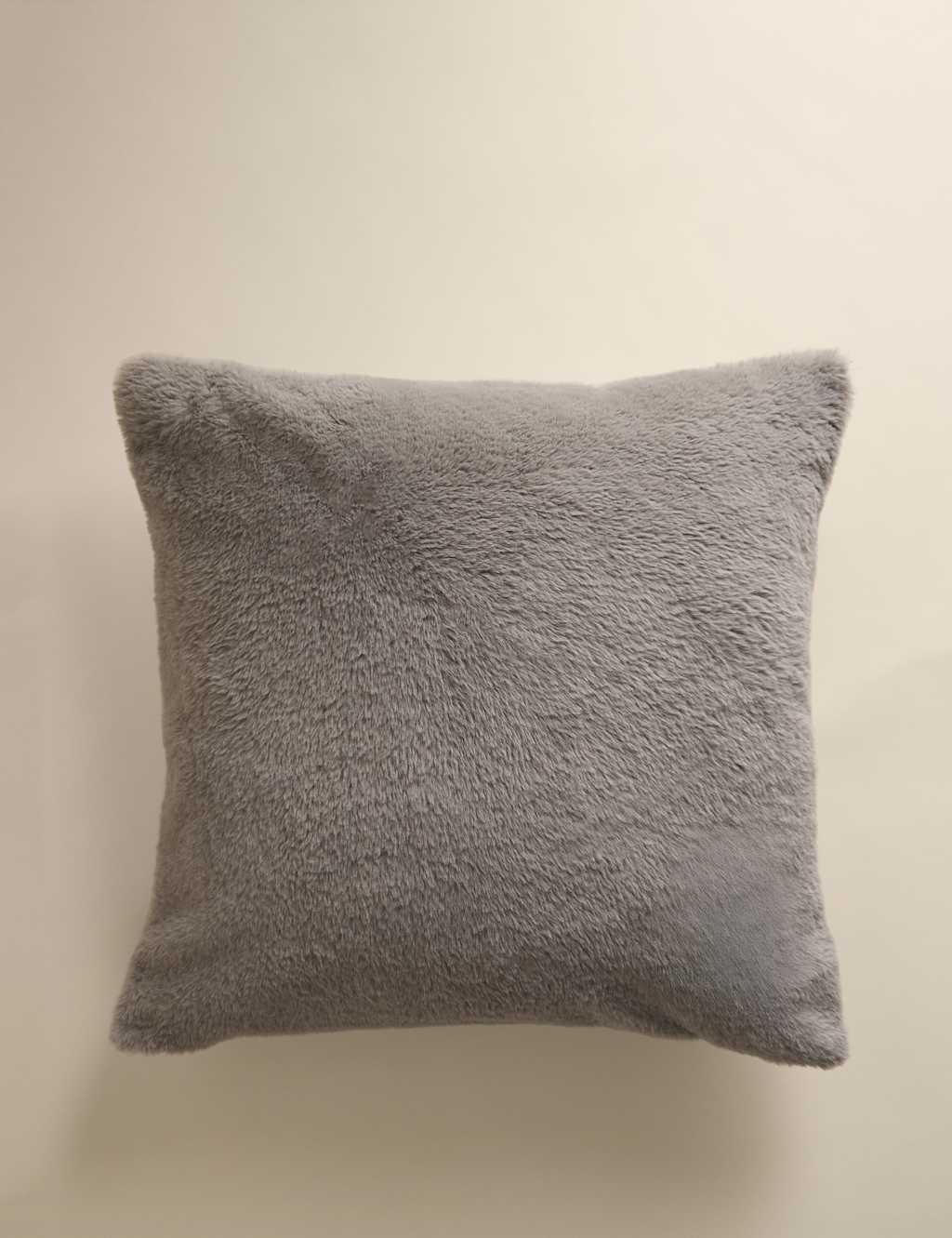 M&S Supersoft Faux Fur Cushion Mid Grey