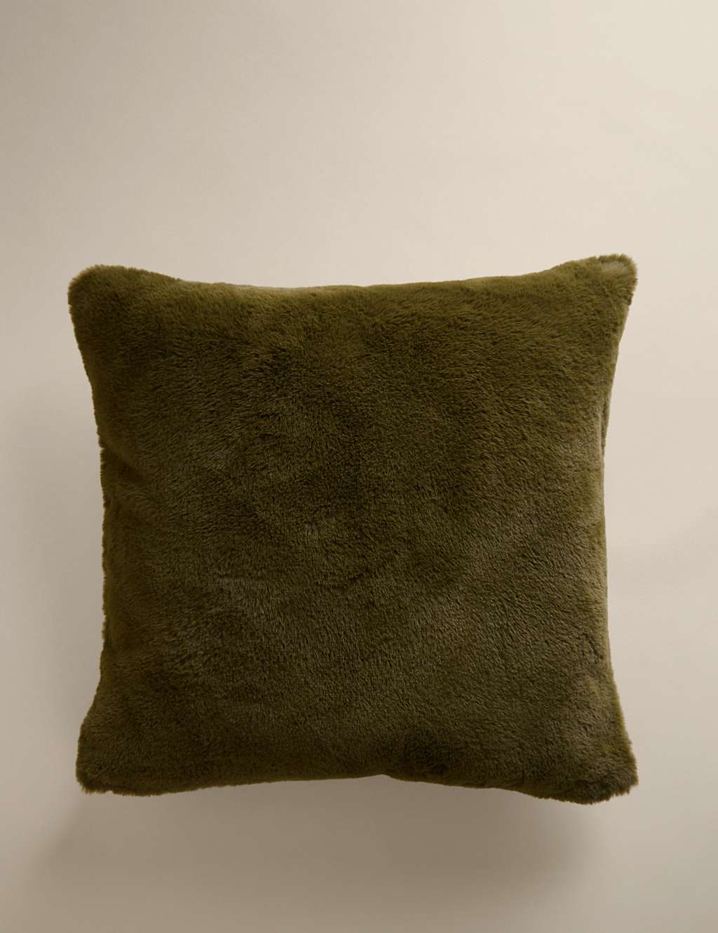 M&S Supersoft Faux Fur Cushion Olive