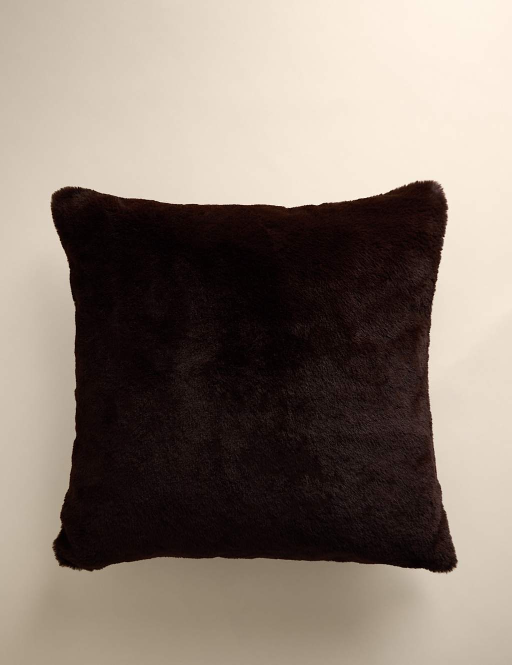 M&S Supersoft Faux Fur Cushion Chocolate