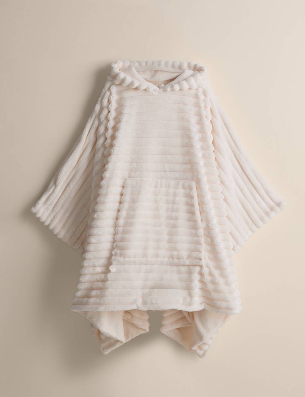 The M&S Snuggle Ribbed Fleece Hooded Blanket Cream