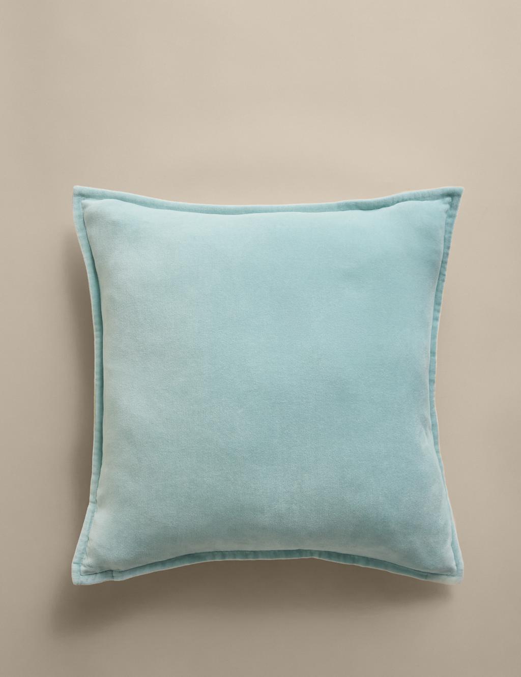 M&S Pure Cotton Velvet Cushion Aqua