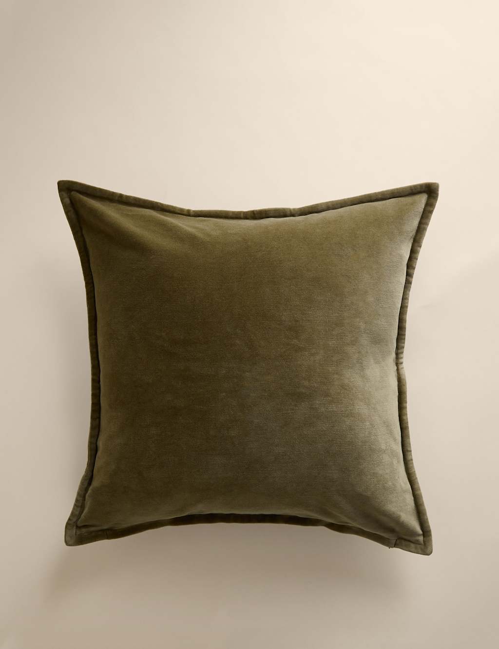 M&S Pure Cotton Velvet Cushion Olive
