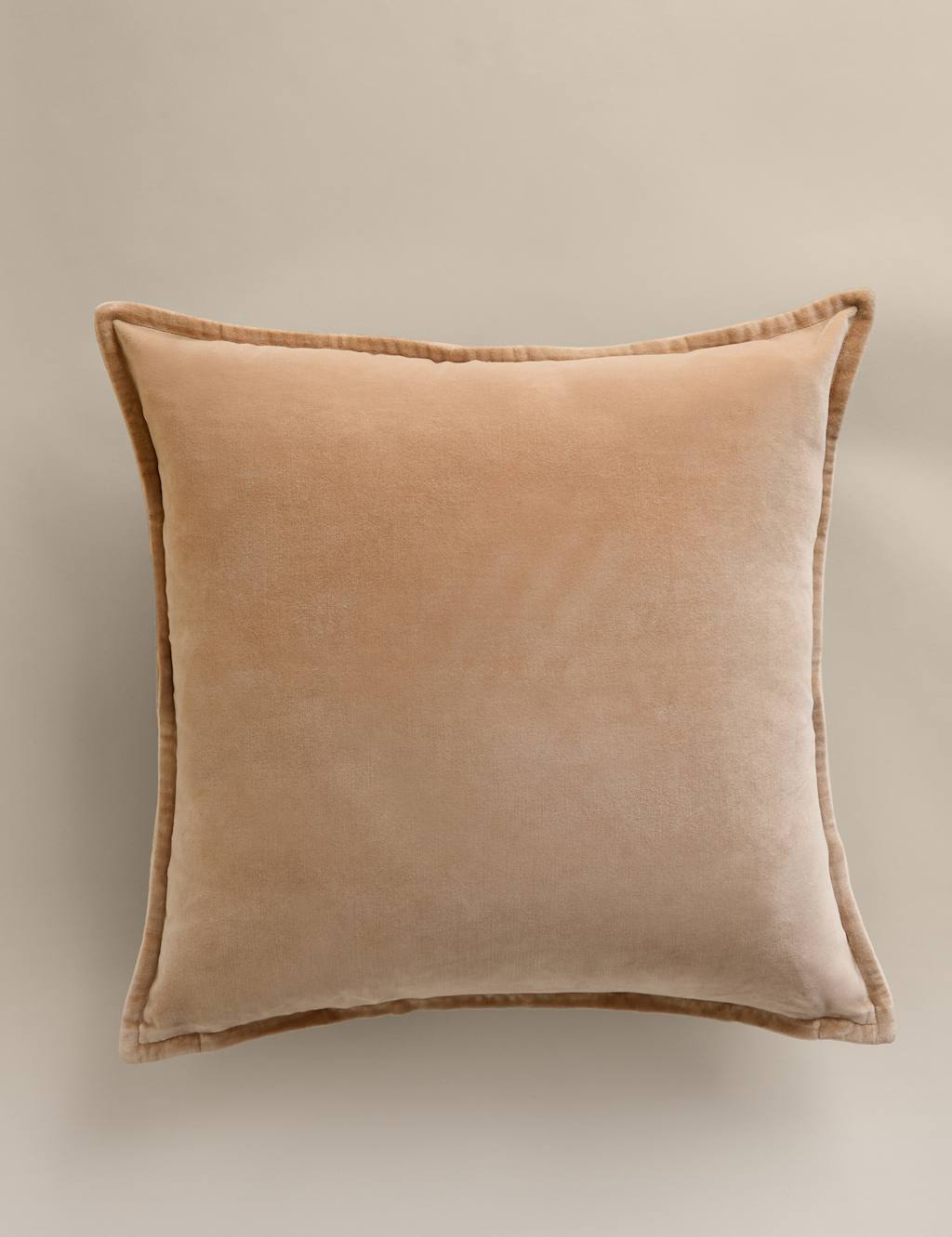 M&S Pure Cotton Velvet Cushion - Biscuit