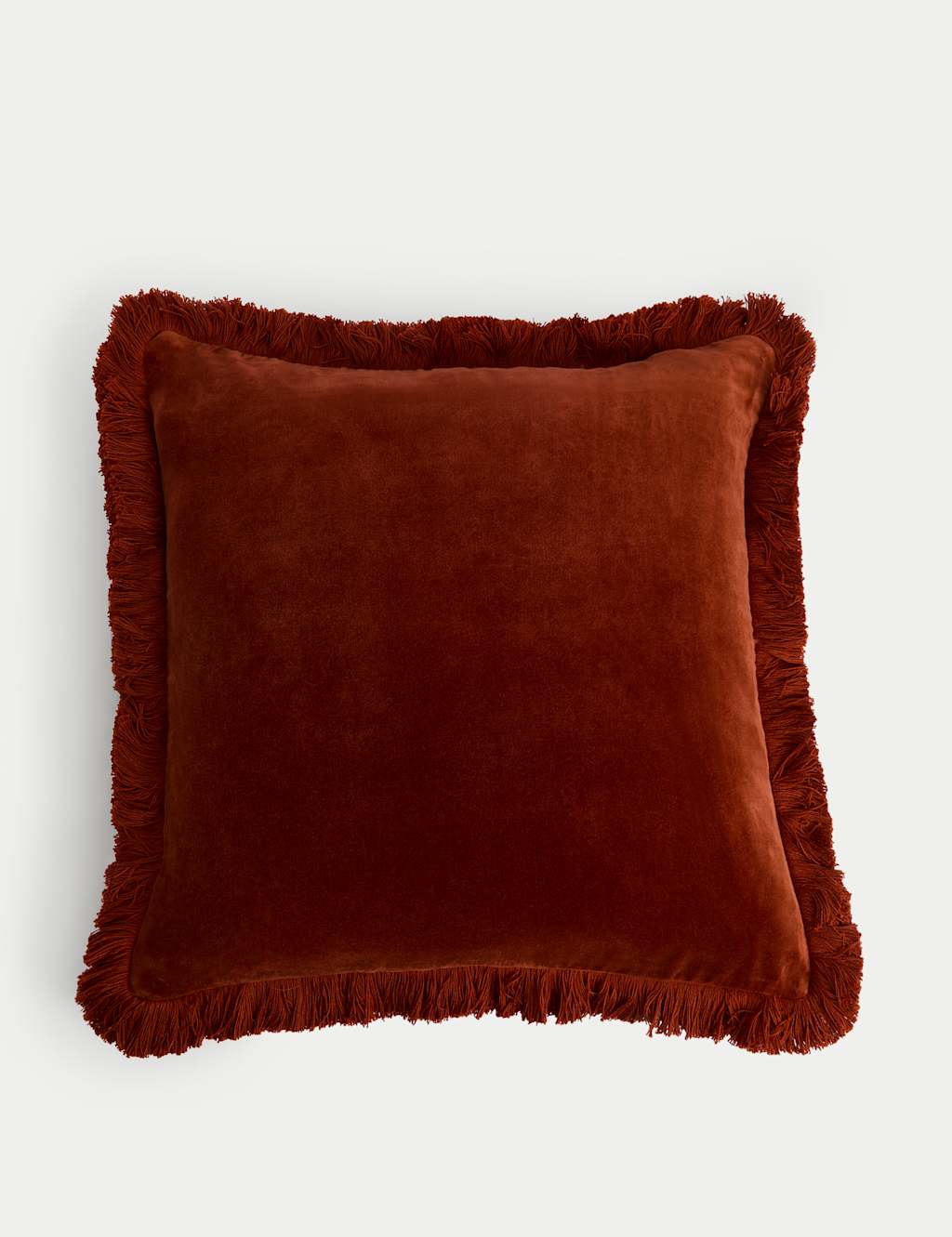 M&S Pure Cotton Velvet Fringed Cushion Rust