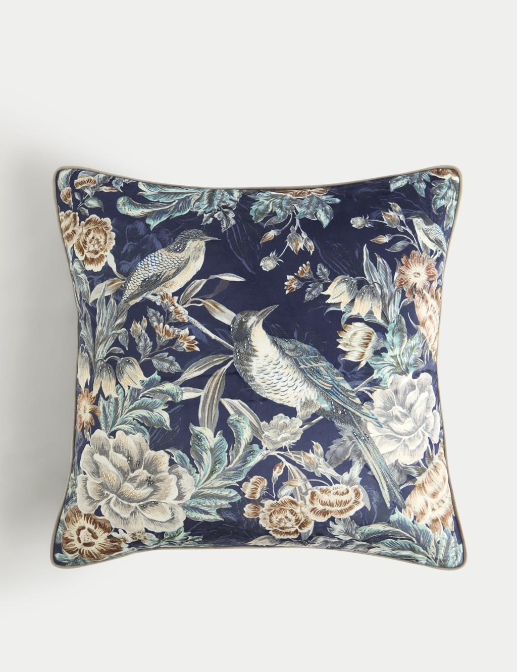 Velvet Bird Embellished Cushion