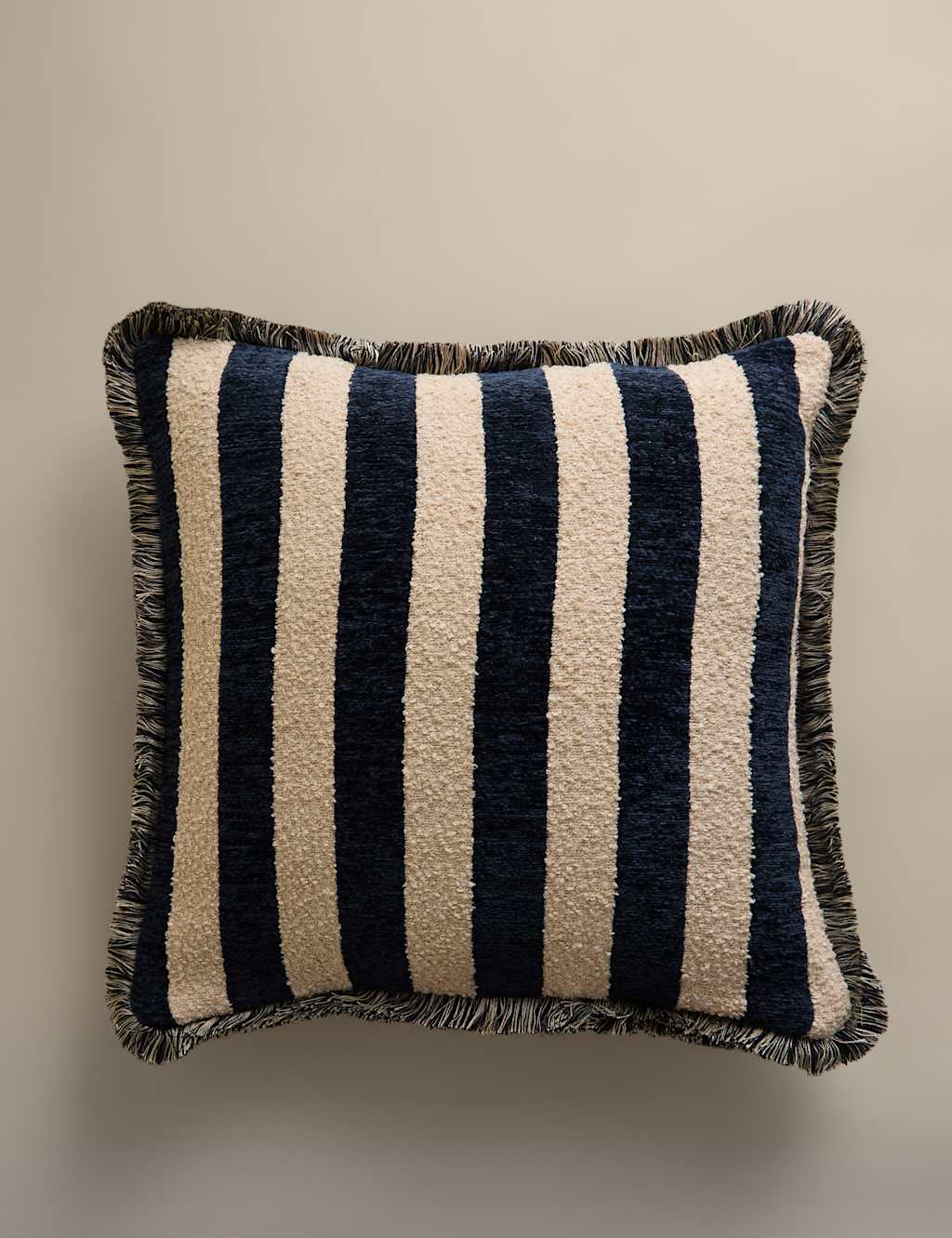 M&S Fringed Chenille Stripe Cushion Cover - Navy Mix