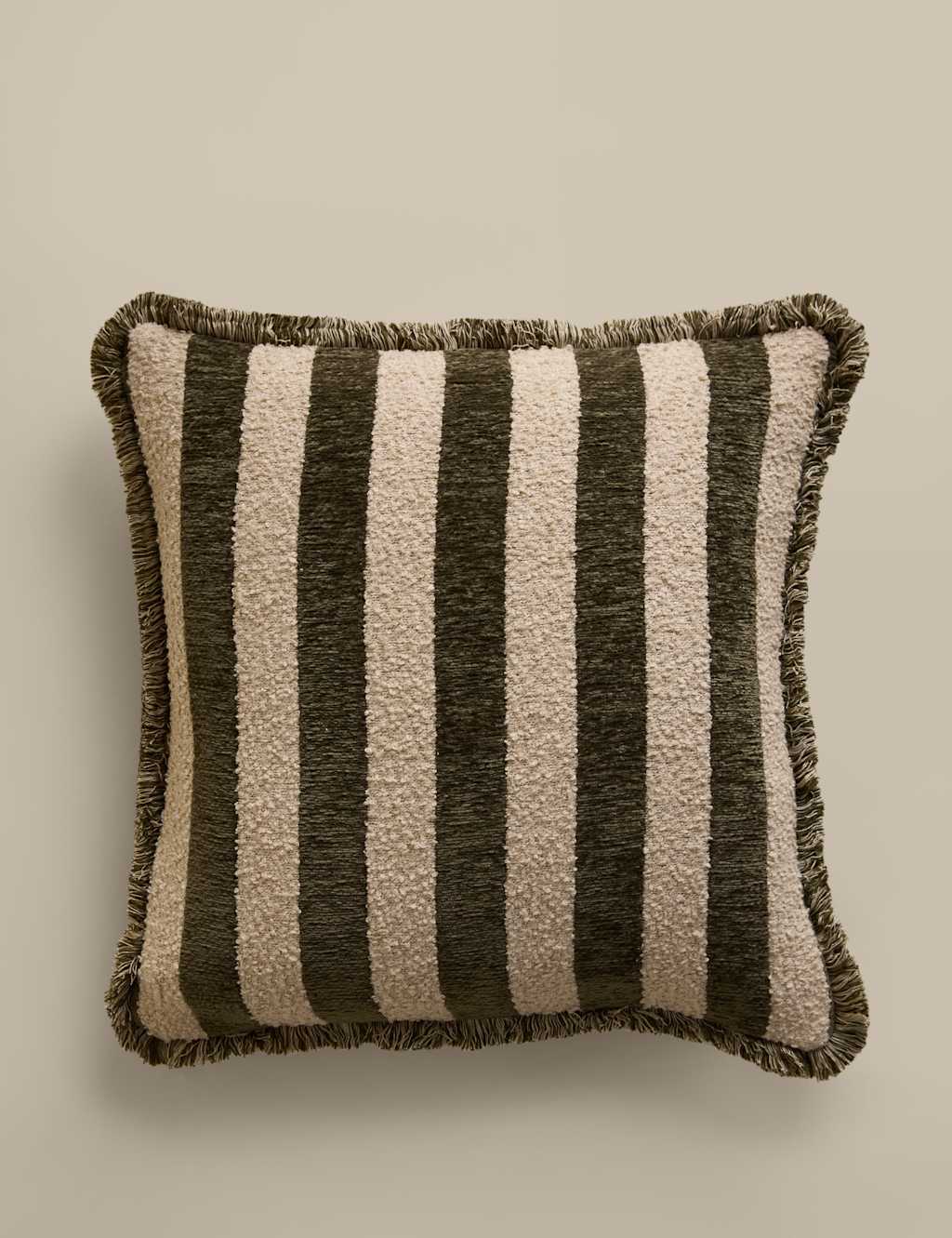 M&S Fringed Chenille Stripe Cushion Cover - Green Mix