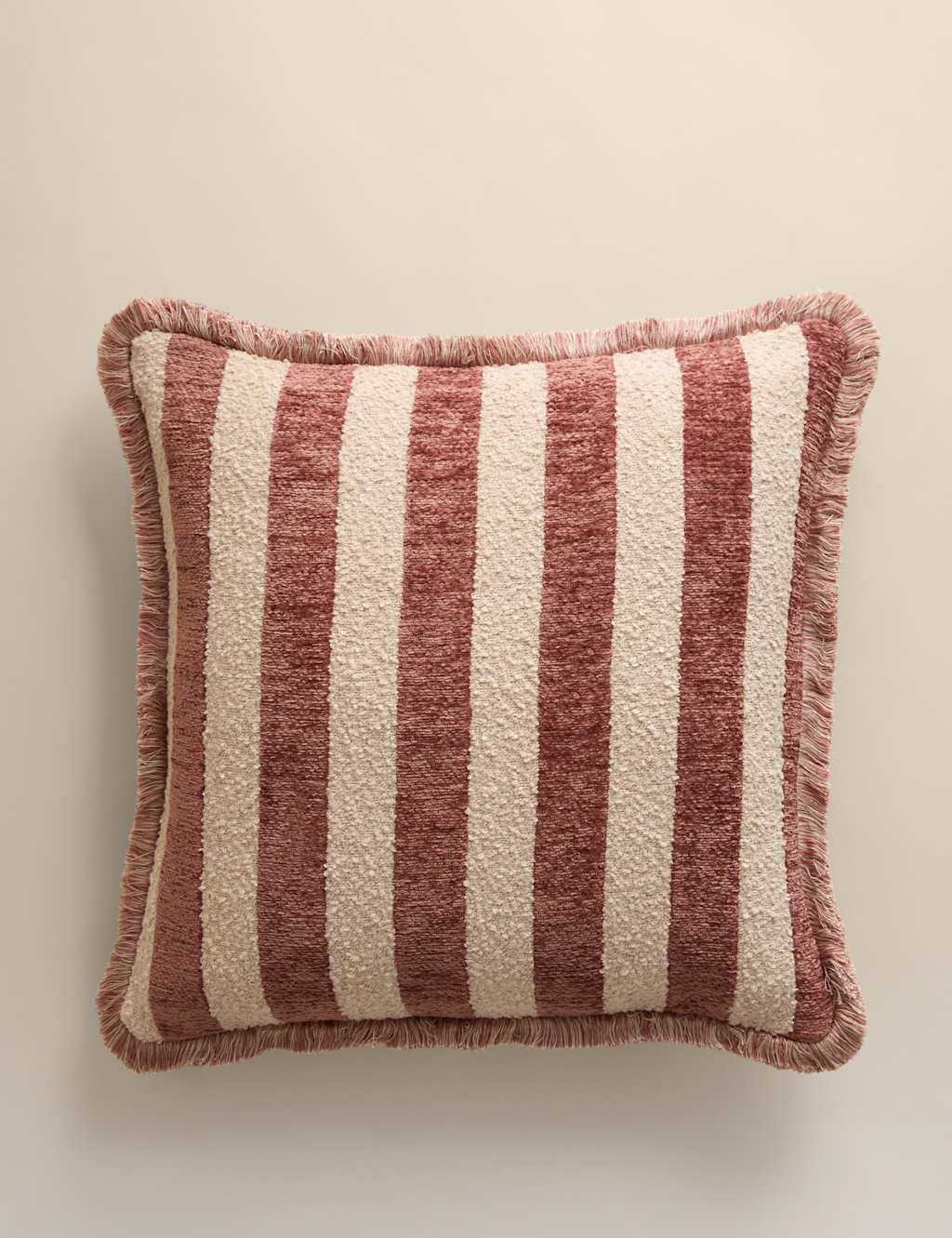 M&S Chenille Striped Fringed Cushion - Spice