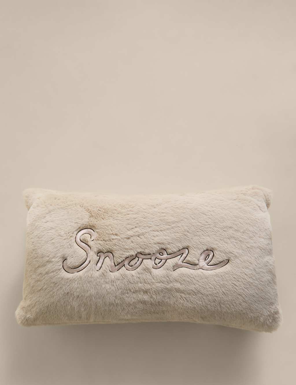 M&S Faux Fur Snooze Slogan Bolster Cushion Neutral