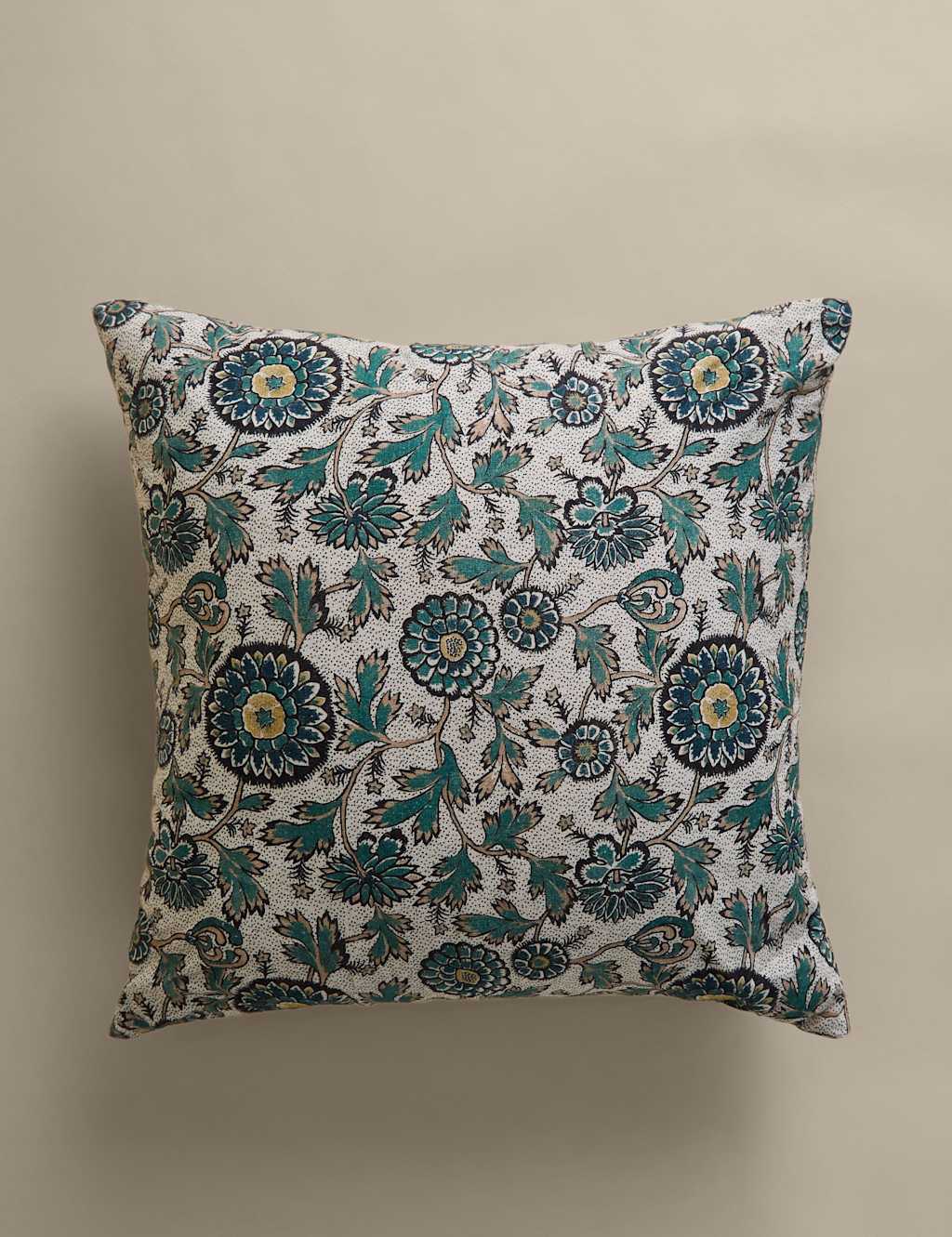 M&S Cotton Rich Floral Cushion Blue Mix