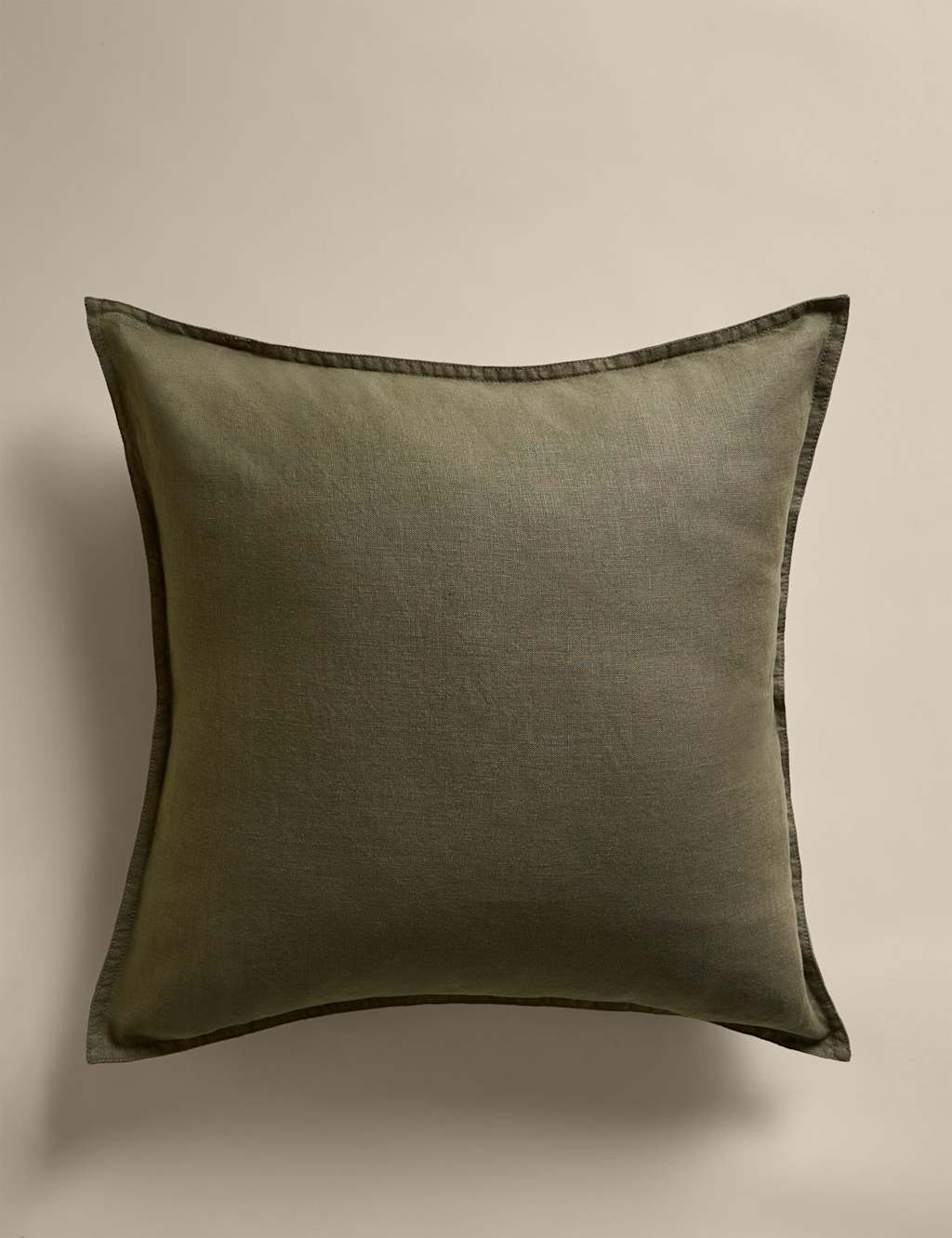 M&S Pure Linen Flange Trim Cushion - Khaki