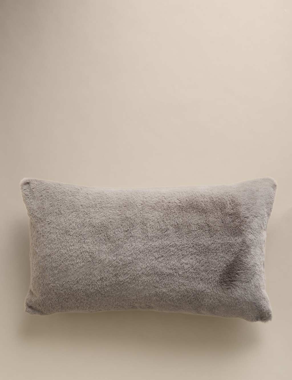 M&S Supersoft Faux Fur Large Bolster Cushion Mid Grey