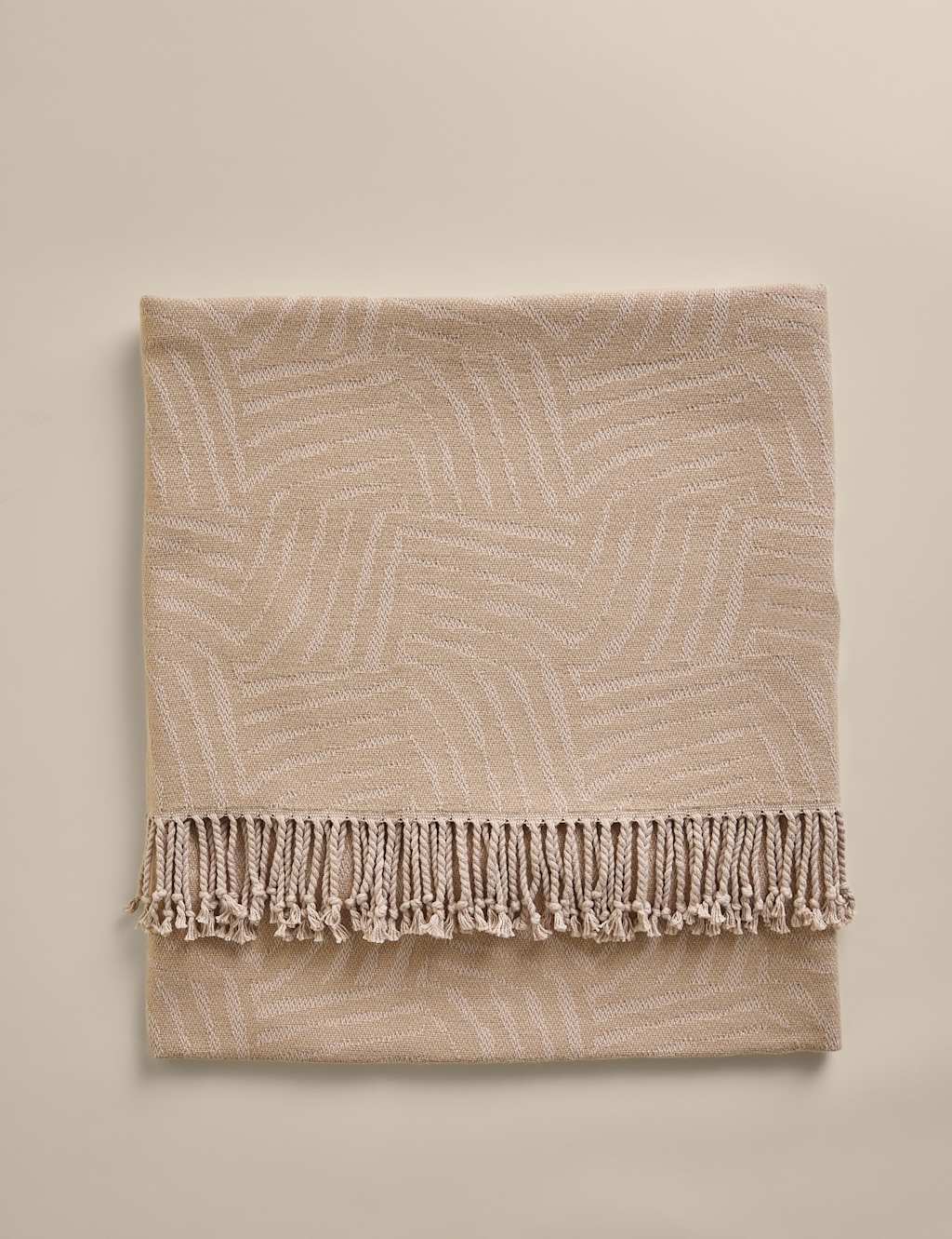 M&S Cotton Rich Geometric Throw - Neutral