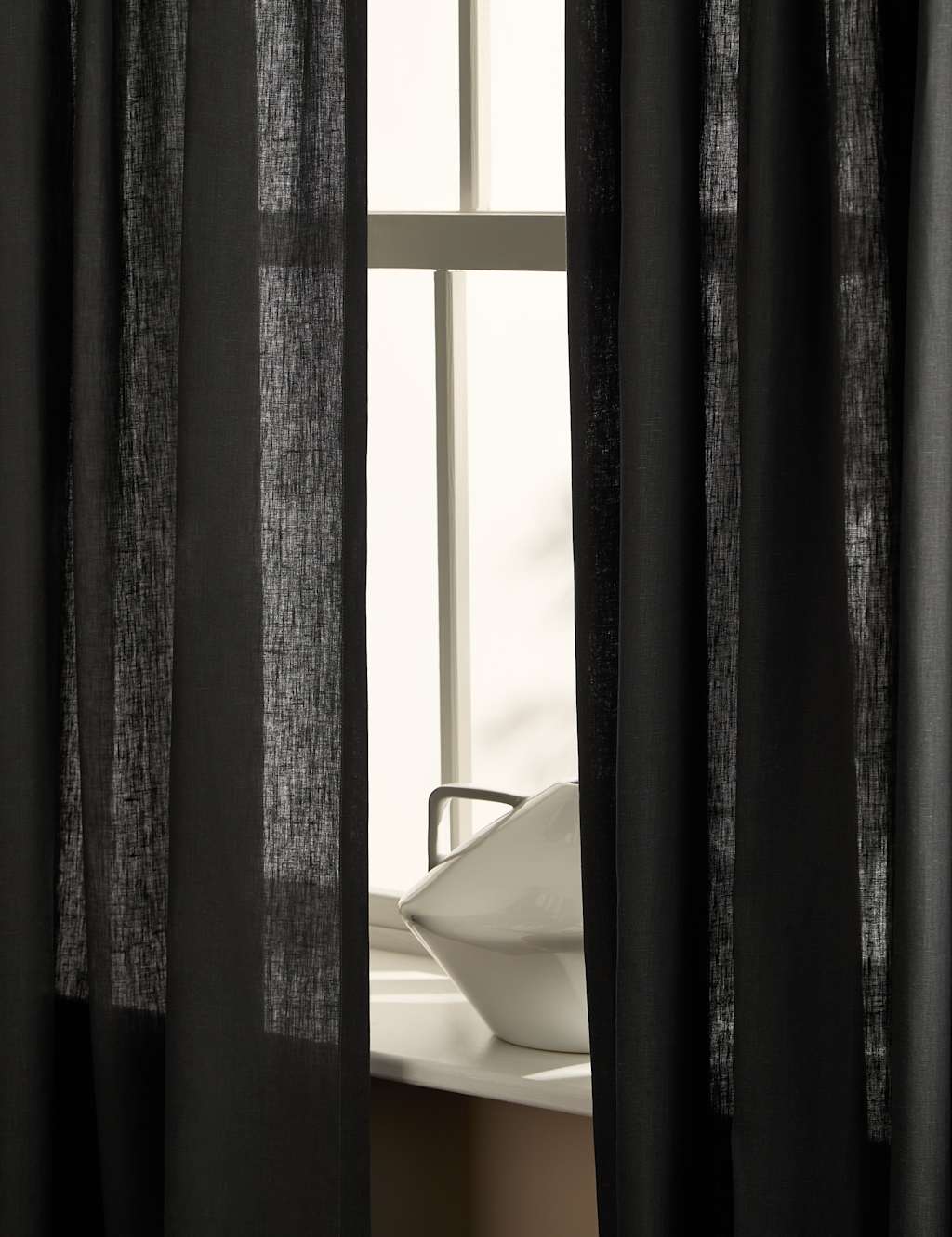 M&S X Kelly Hoppen Sheer Linen Tab Top Curtains - WDR90 - Charcoal, Ecru,Taupe,Charcoal