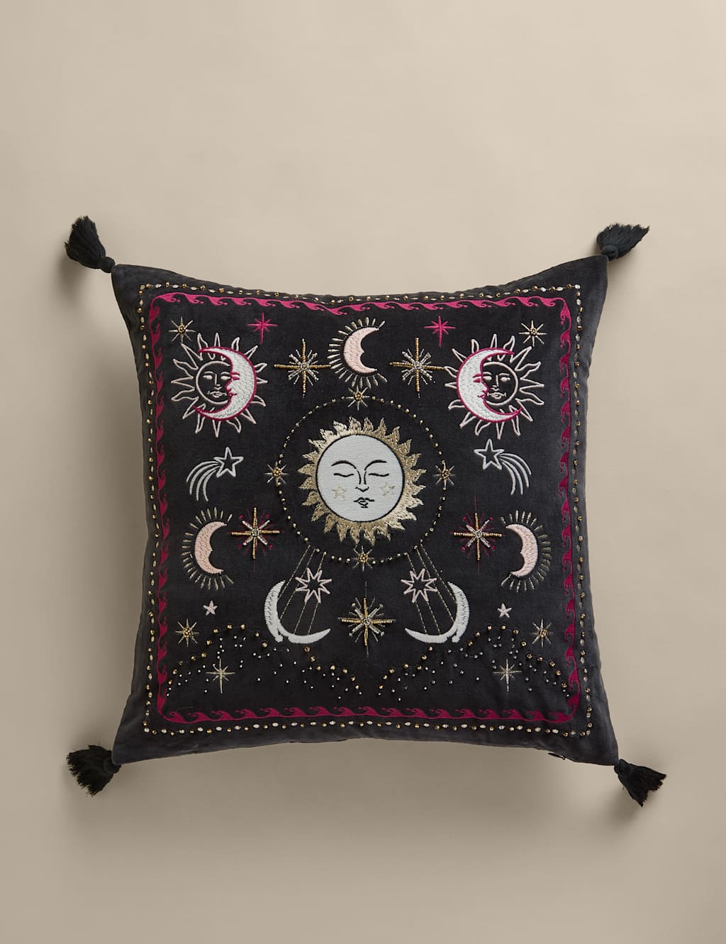 M&S Velvet Embroidered Celestial Cushion Teal