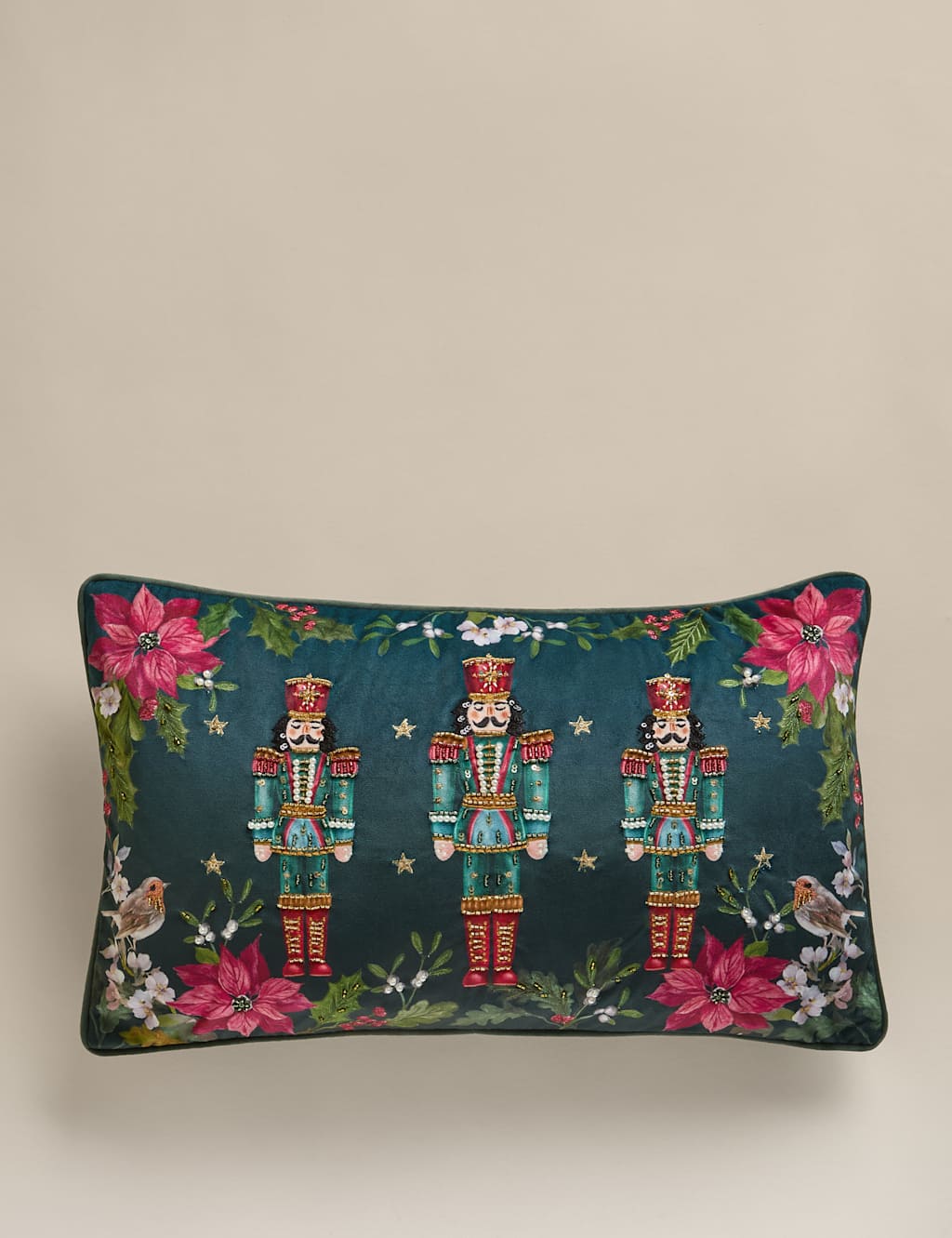 M&S Velvet Nutcracker Bolster Cushion Green Mix