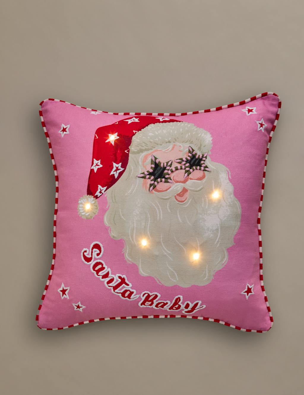 M&S Pure Cotton Santa Light-Up Cushion Red Mix