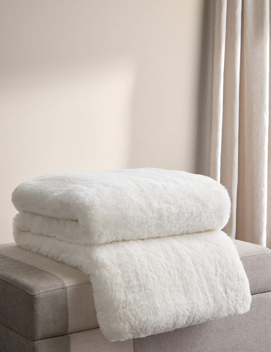 M&S X Kelly Hoppen Faux Fur Throw Cream