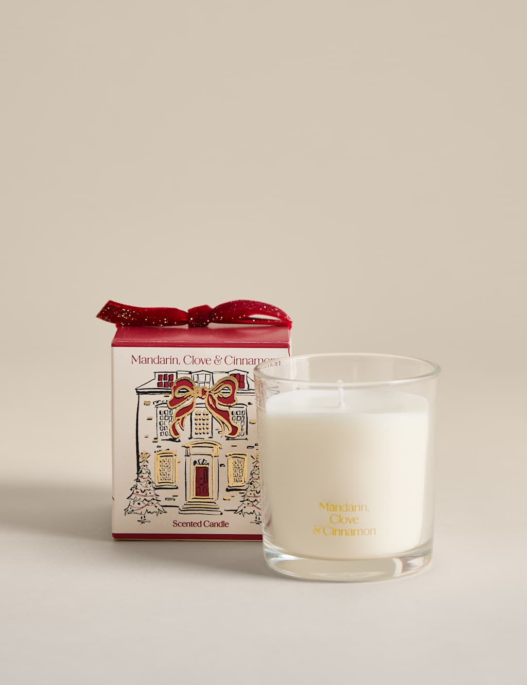 M&S Mandarin Clove and Cinnamon Box Candle Red Mix
