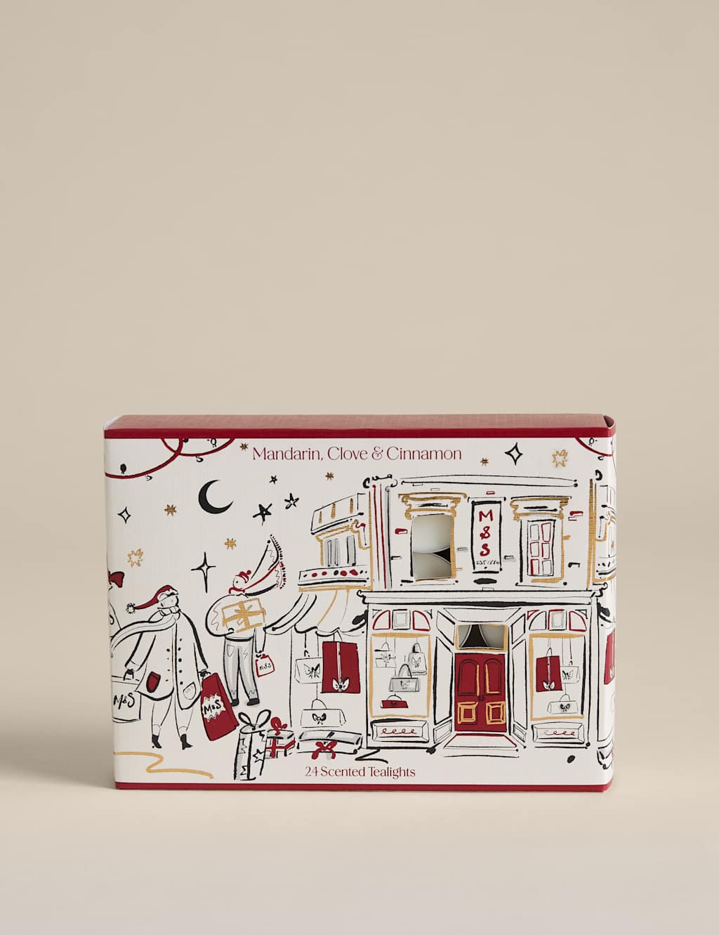 M&S 24pk Mandarin Clove & Cinnamon Tealights Red Mix
