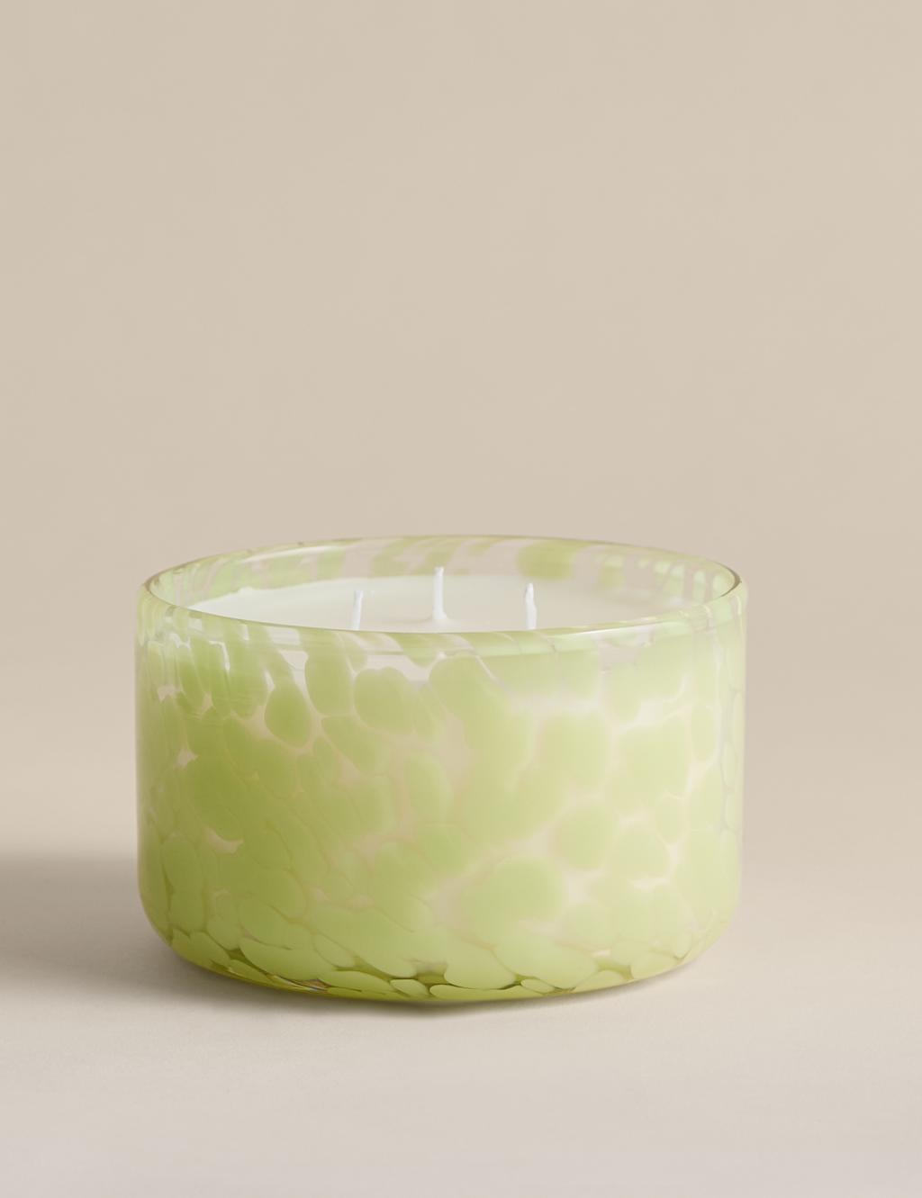 M&S Bamboo & Orris Confetti Glass 3 Wick Candle - Blue Mix