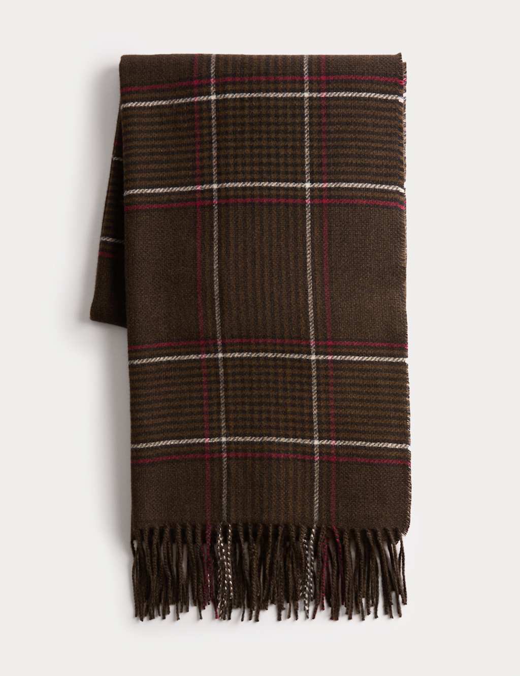 M&S Woven Checked Scarf Olive Mix