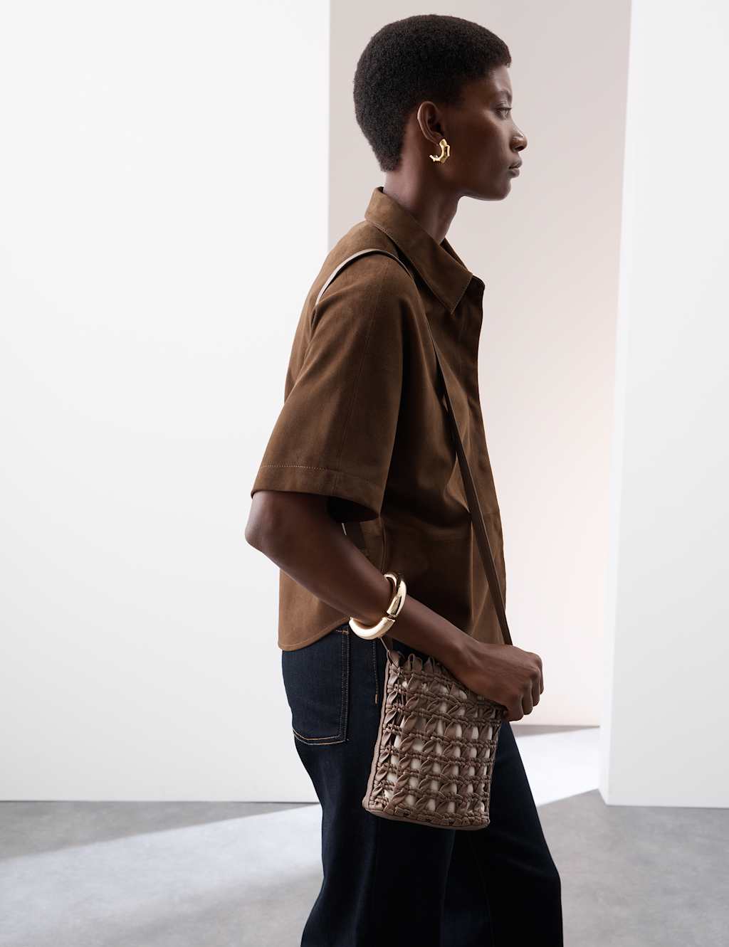 Pure Leather Woven Cross Body Bag