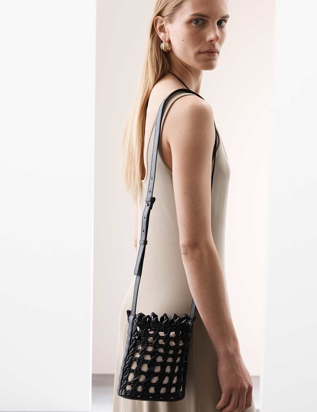 Pure Leather Woven Cross Body Bag