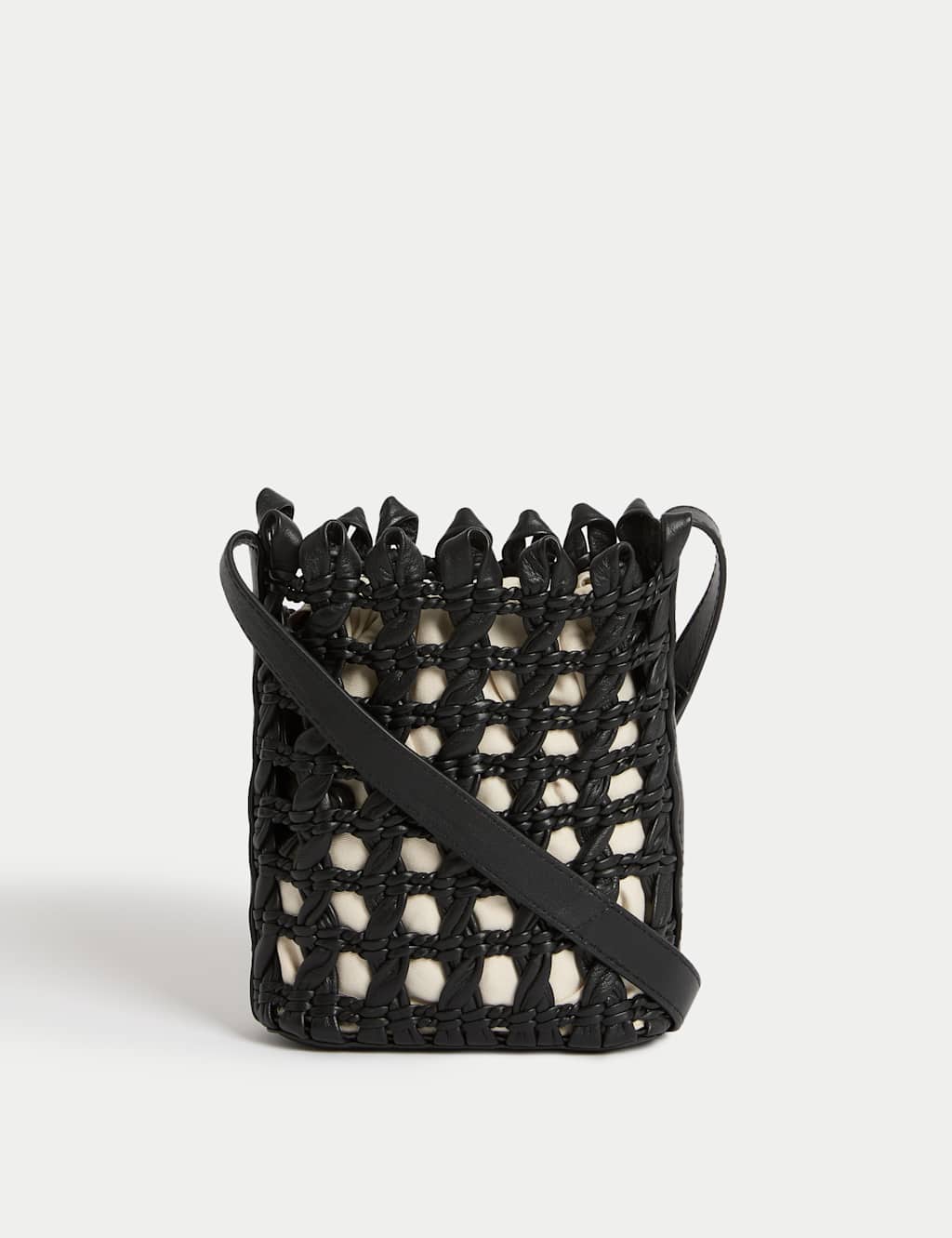Pure Leather Woven Cross Body Bag