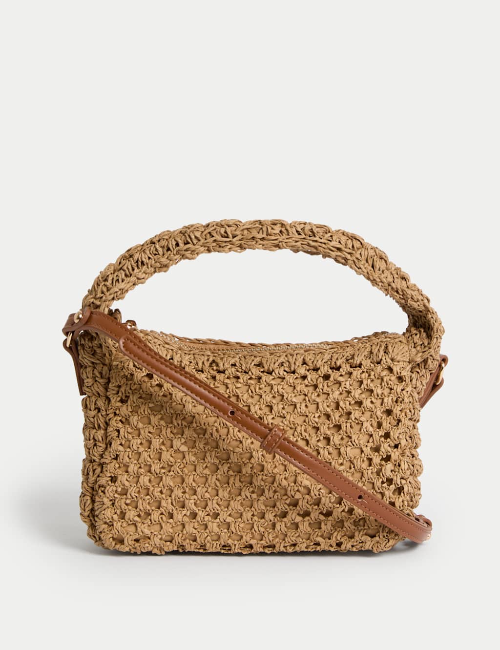 Straw Woven Top Handle Cross Body Bag