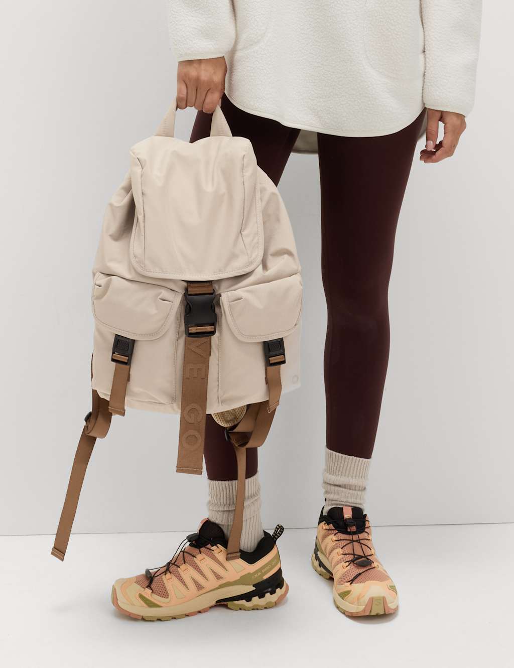 Goodmove Multi Pocket Drawstring Backpack Natural