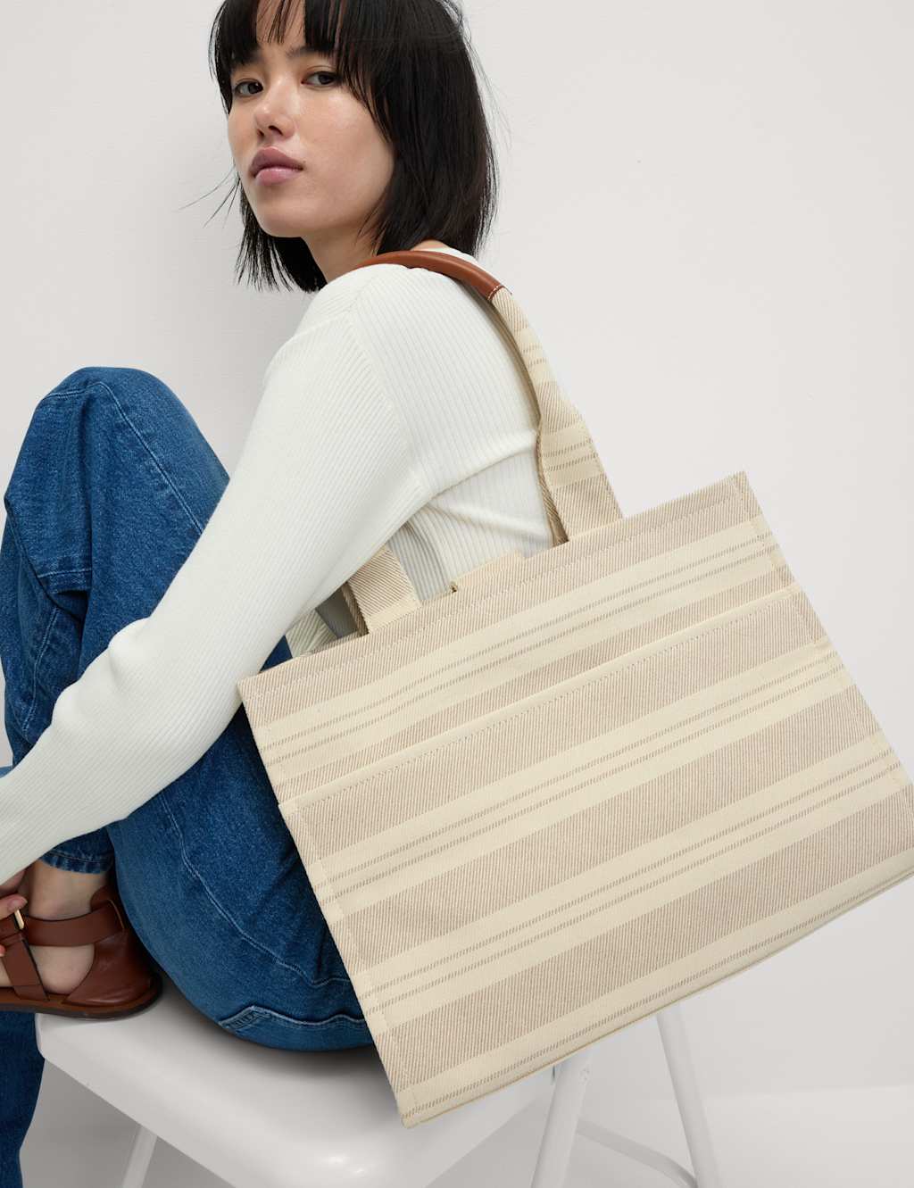 Pure Cotton Canvas Striped Tote Bag
