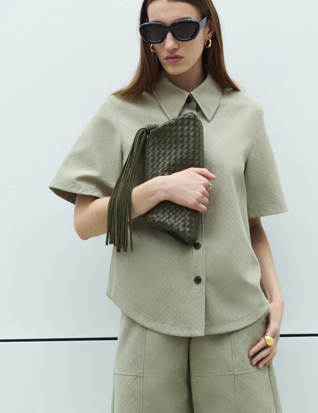 M&S Women's Woven Clutch Bag - Light Khaki