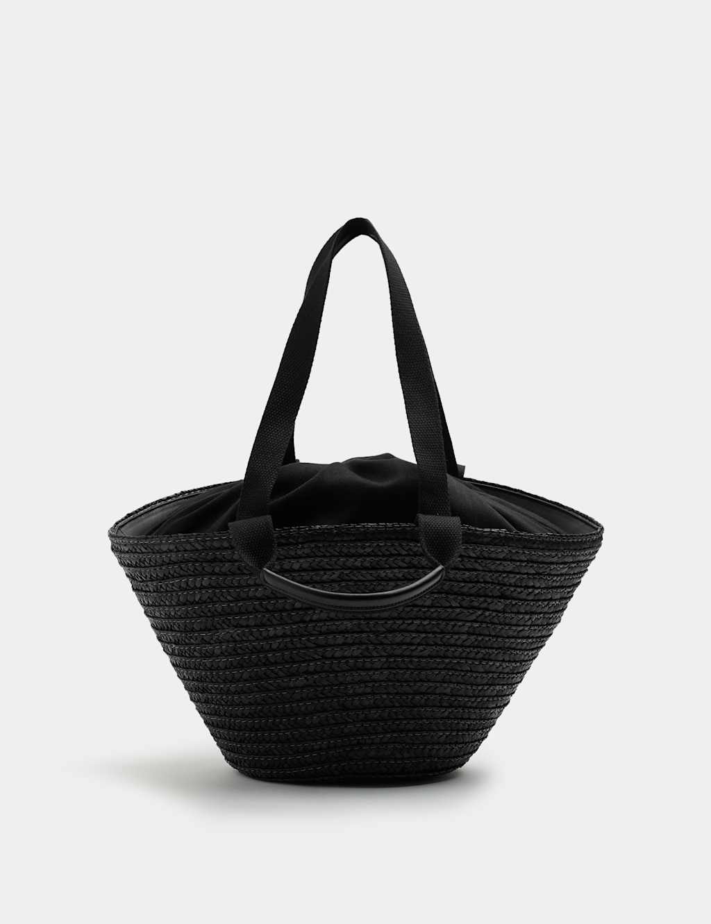 M&S Women's Straw Drawstring Bucket Bag - Black