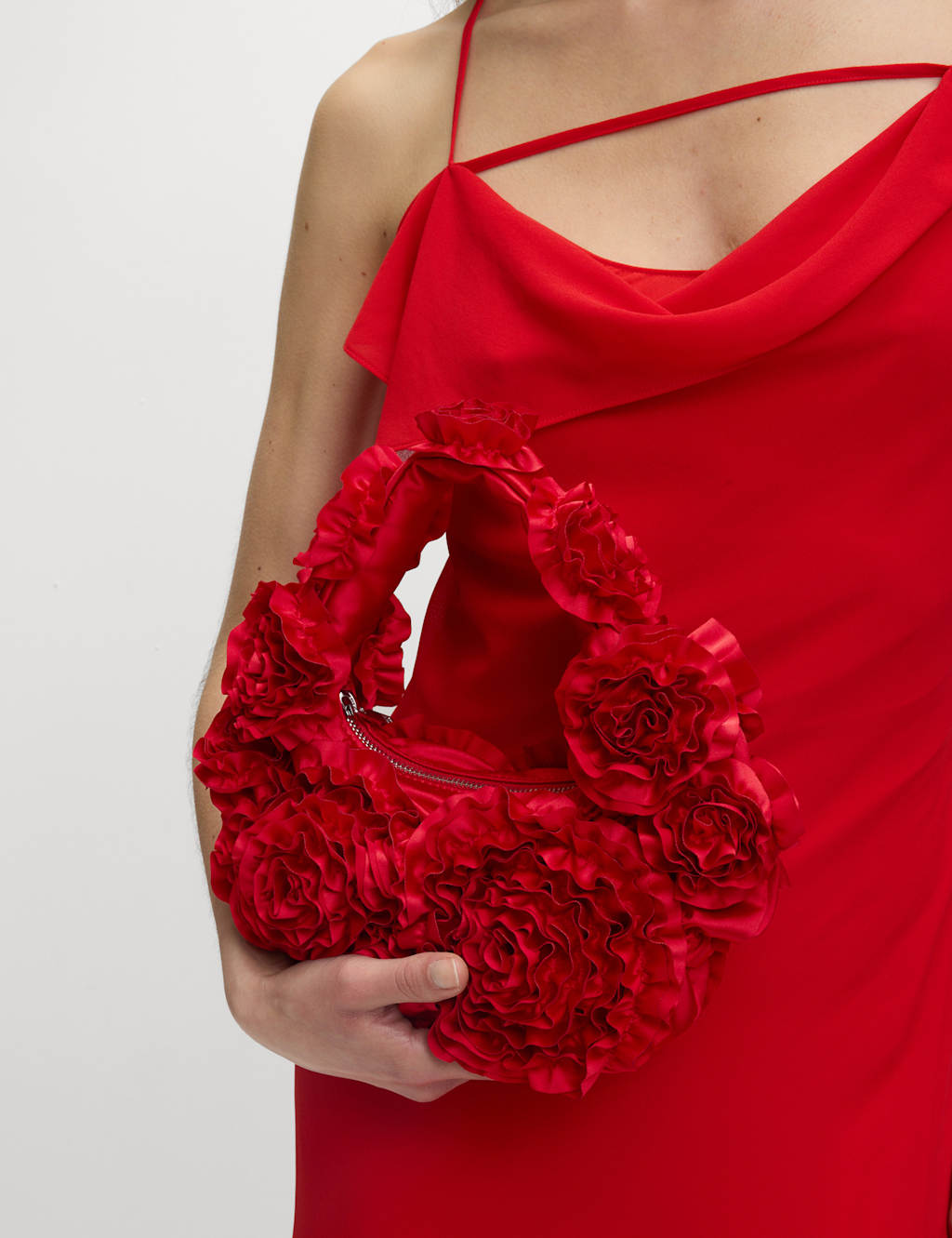 Fabric Floral Ruffle Grab Bag