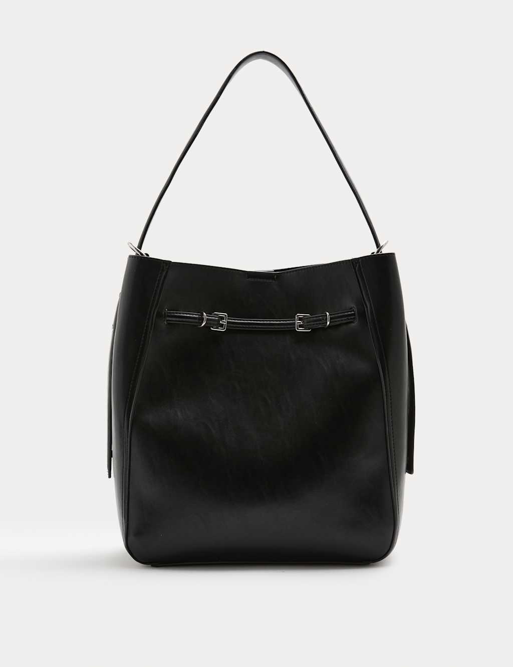 M&S Faux Leather Buckle Tote Bag Black