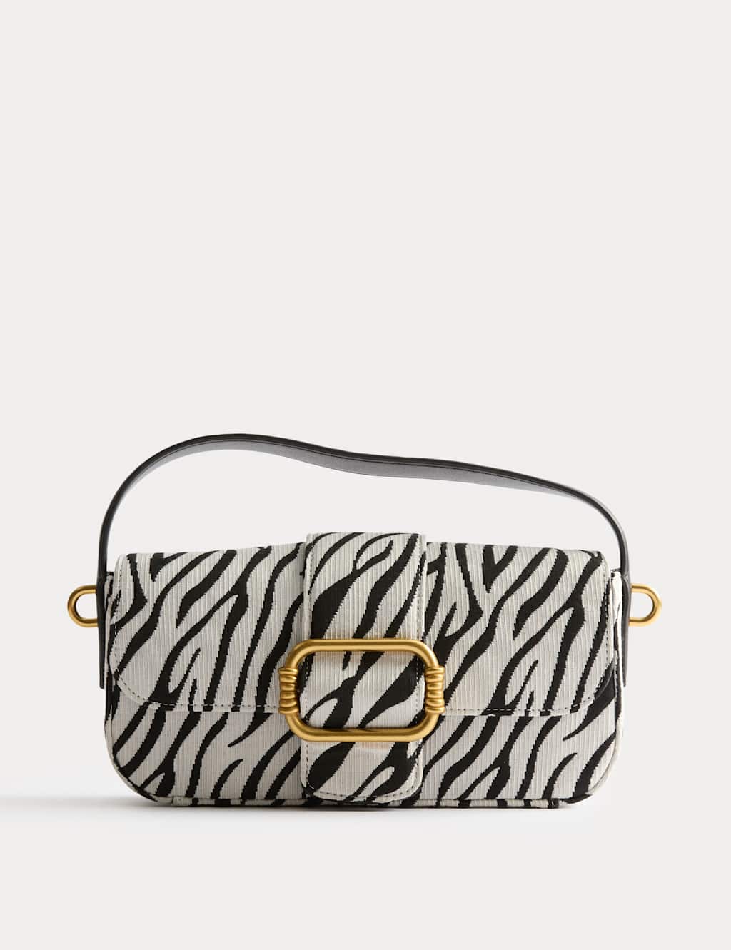 M&S Faux Leather Croc Effect Baguette Bag Black Mix