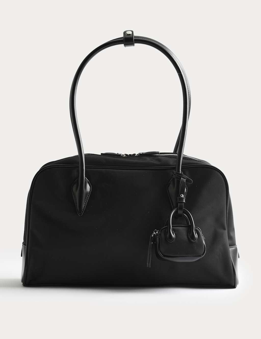 M&S Nylon Double Zip Bowler Bag Black