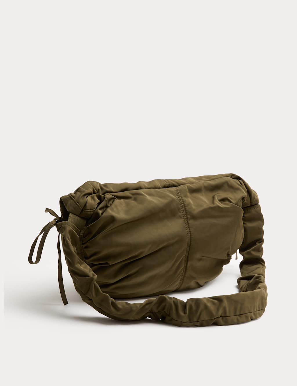 M&S Nylon Ruched Sling Shoulder Bag Olive