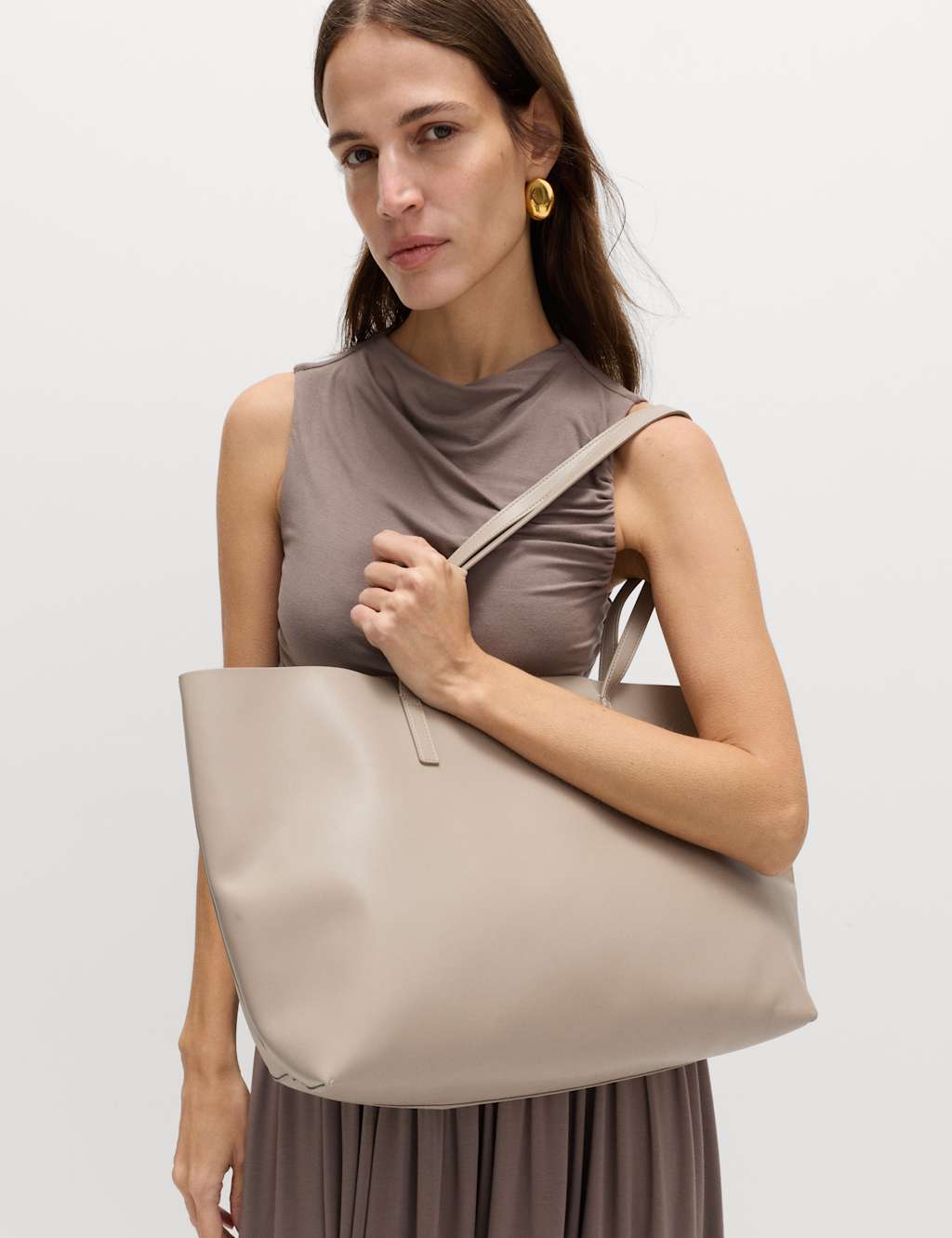 M&S Women's Faux Leather Shopper - Mushroom