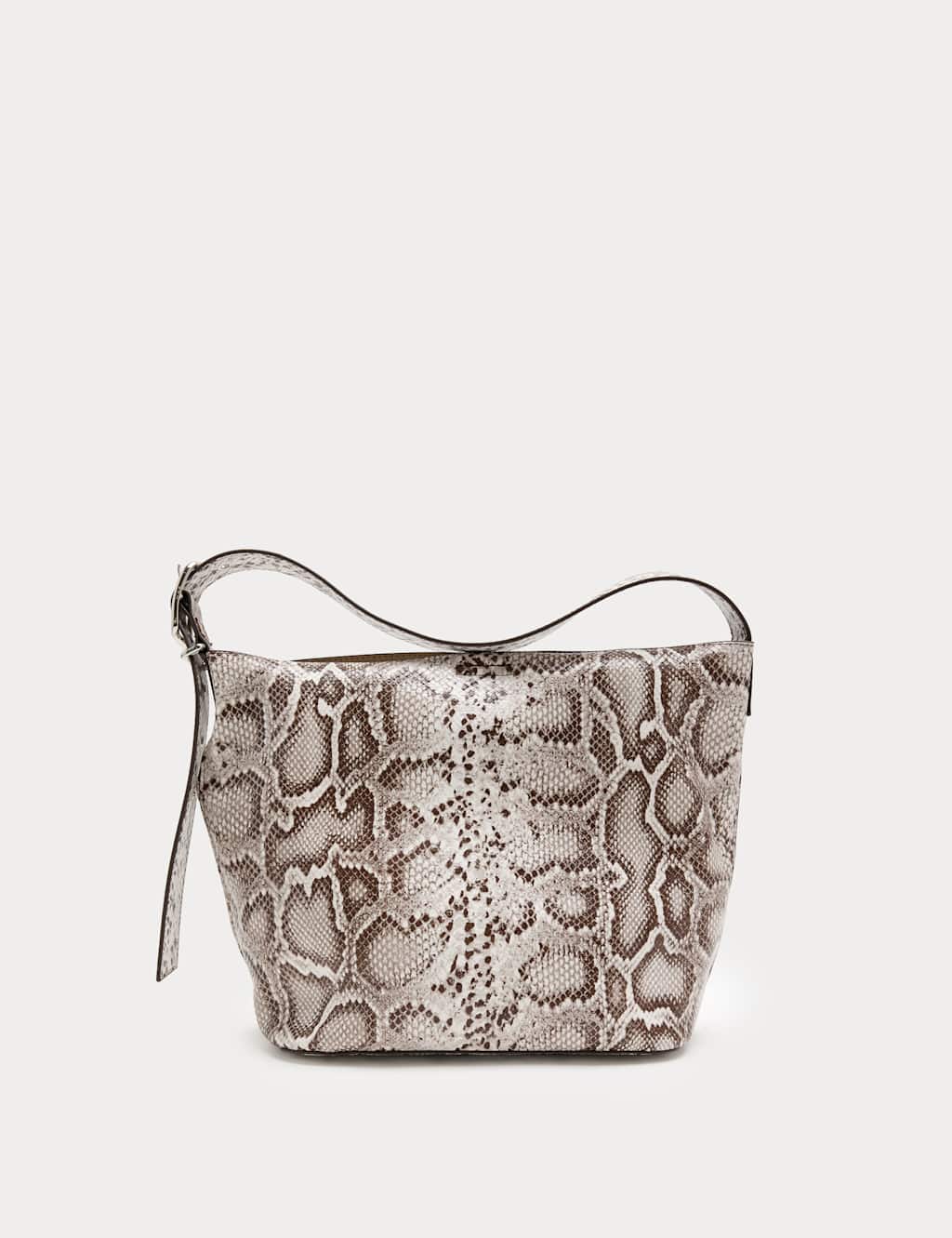 M&S Faux Leather Snakeskin Print Mini Bucket Bag Cream Mix