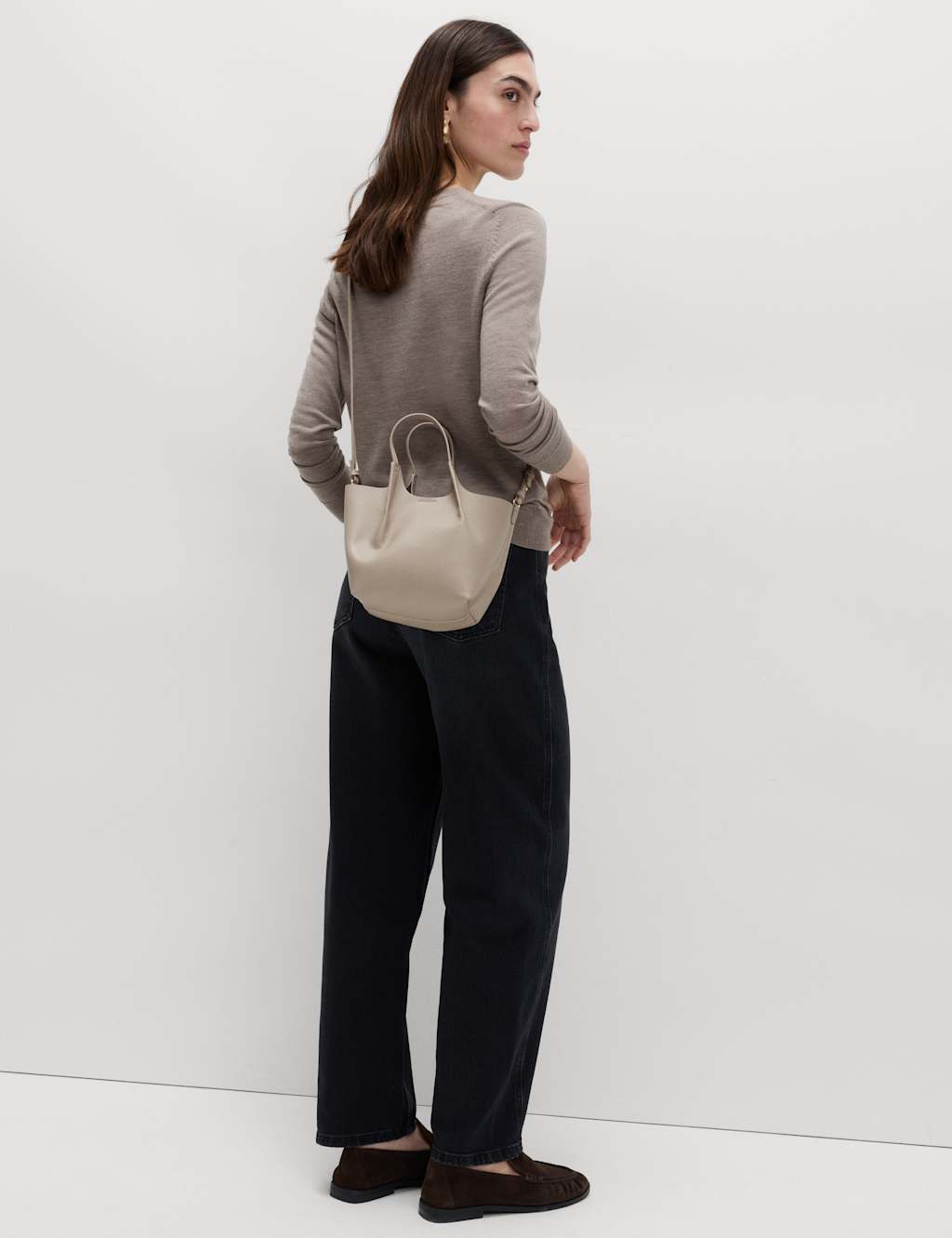 M&S Women's Faux Leather Pinched Mini Tote Bag - Mushroom