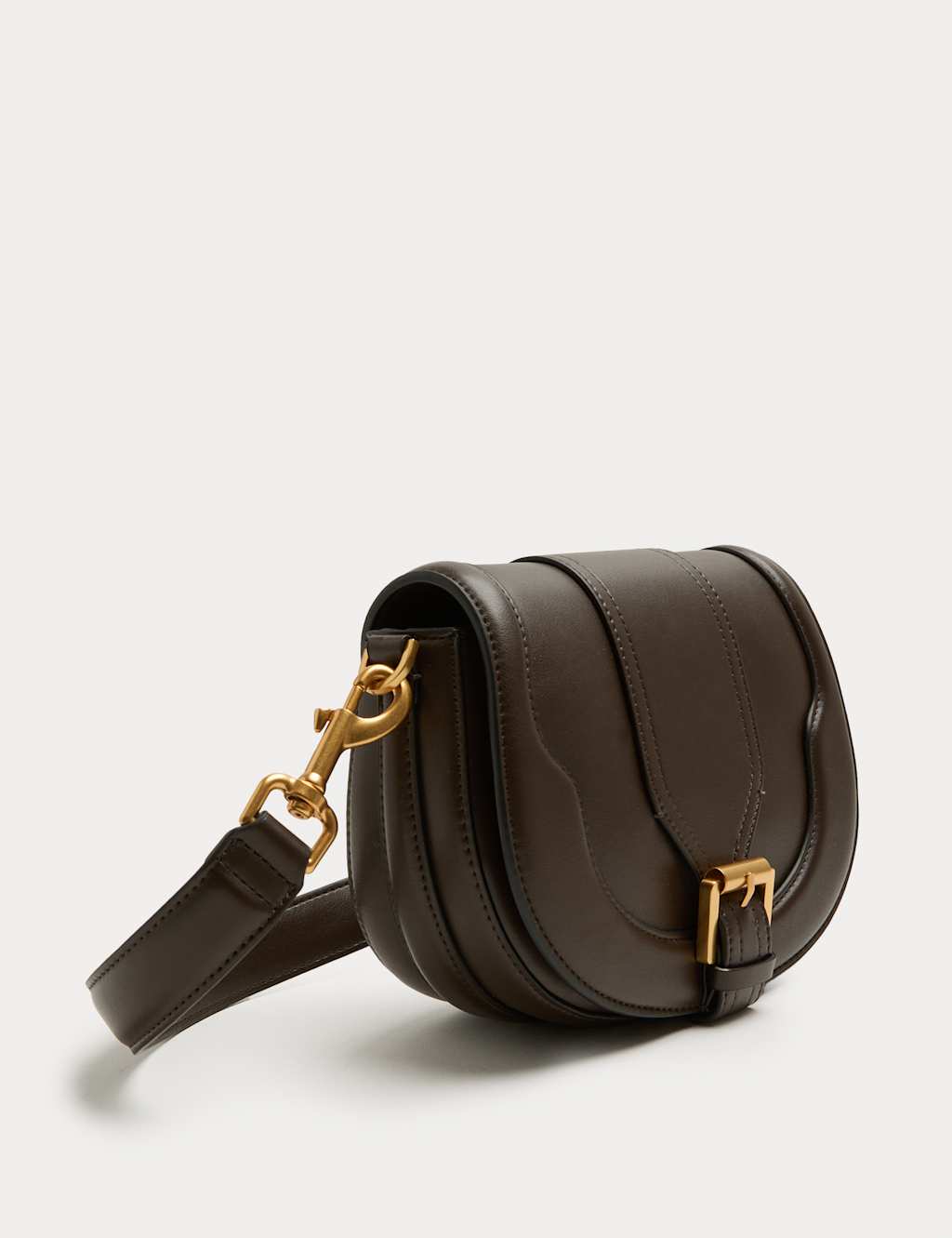 M&S Women's Buckle Detail Cross Body Saddle Bag - Chocolate