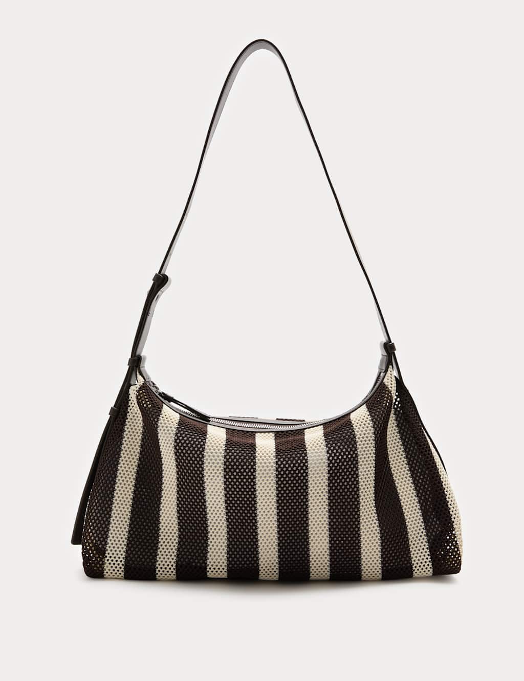 M&S Women's Mesh Striped Shoulder Cross Body Bag - Chocolate Mix
