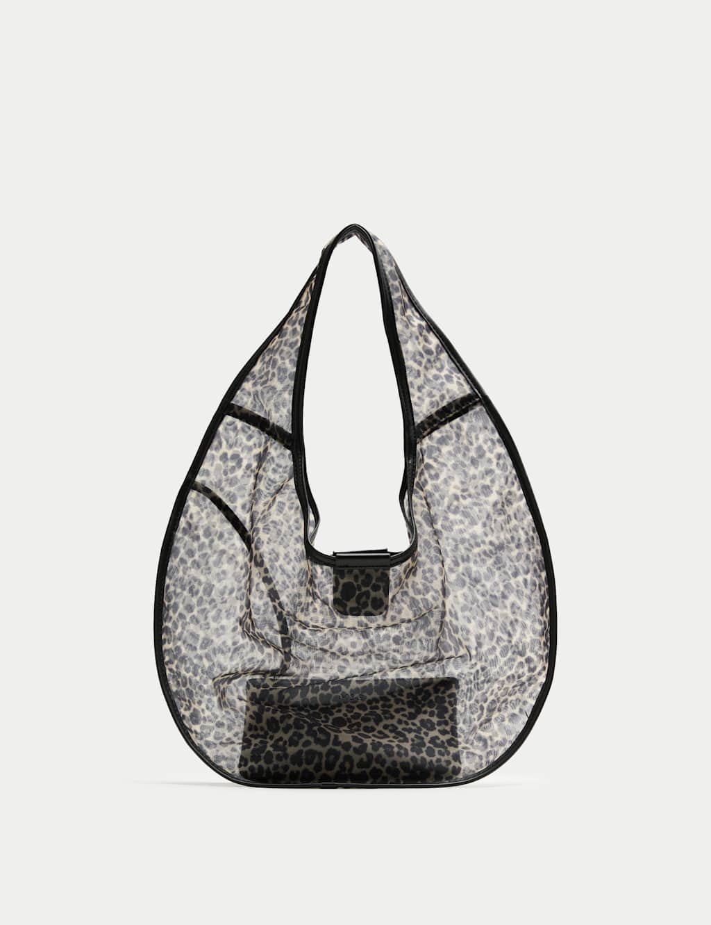 M&S Women's Leopard Print Mesh Moon Shoulder Bag - Black Mix