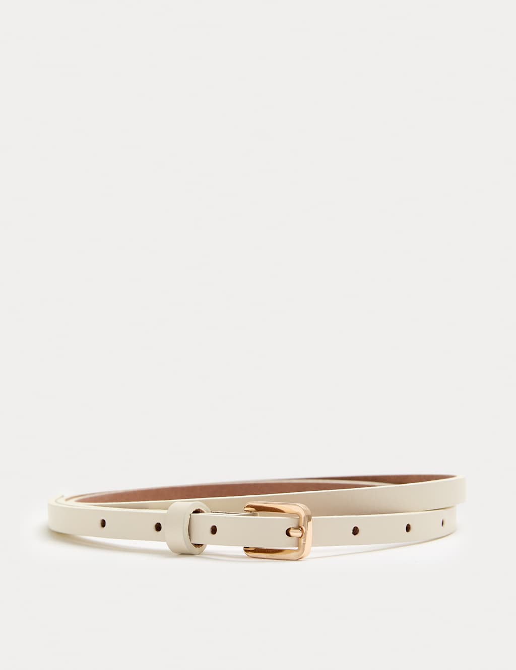 M&S Women's Leather Skinny Buckle Belt - Medium - Cream