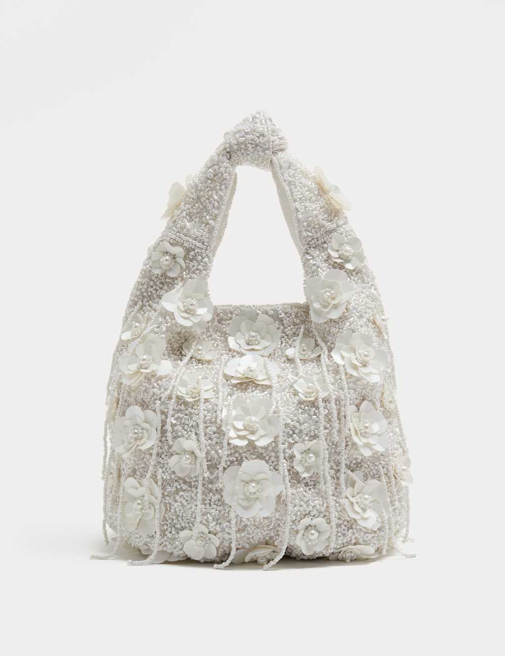 M&S Women's Beaded Floral Grab Bag - White Mix