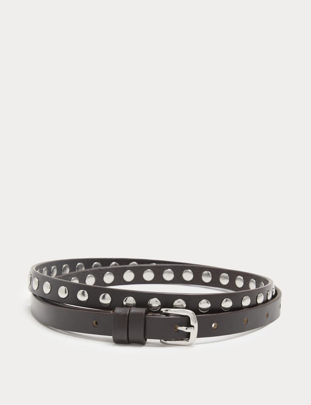 M&S Women's Leather Studded Skinny Waist Belt - Small - Chocolate