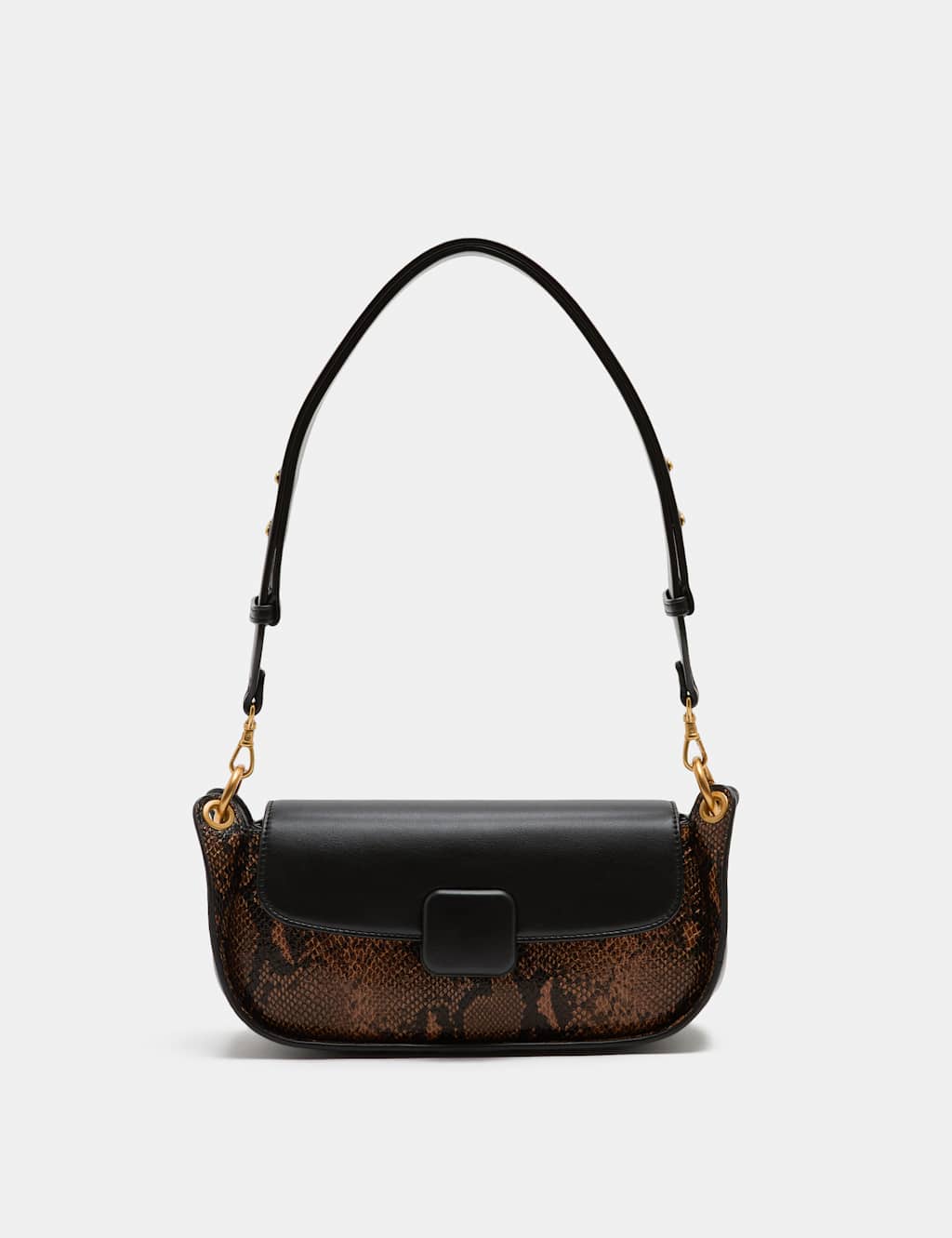 M&S Women's Snake Print Colour Block Shoulder Bag - Black Mix